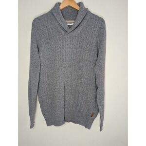 Ben Sherman Men Wool Blend Cable Knit Sweater Size L Shawl Collar Gray Career